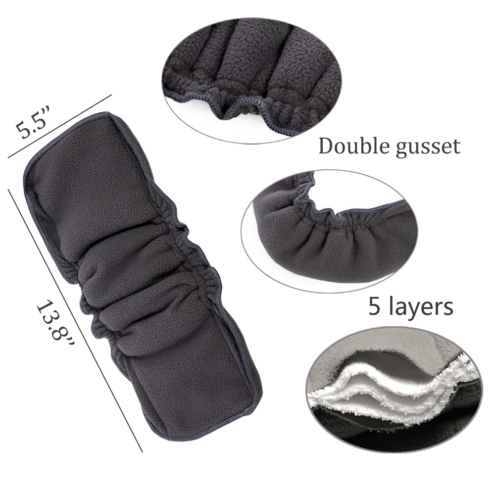 Reusable Bamboo Charcoal Double Gusset Cloth Diapers Insert